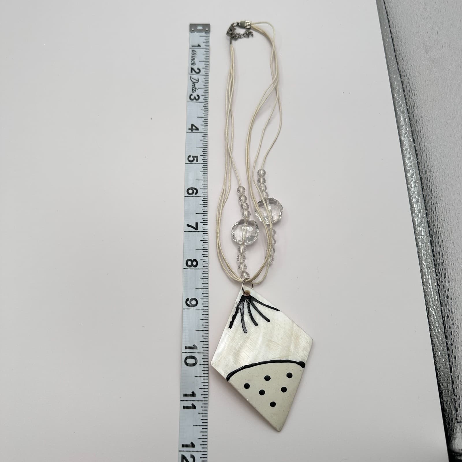 Vintage 90s Multi Stand Beaded Hand Painted Mother-of-Pearl Pendant Necklace - Thumbnail 9