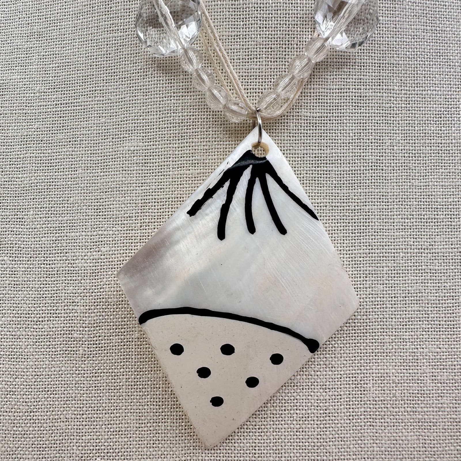Vintage 90s Multi Stand Beaded Hand Painted Mother-of-Pearl Pendant Necklace - Thumbnail 3