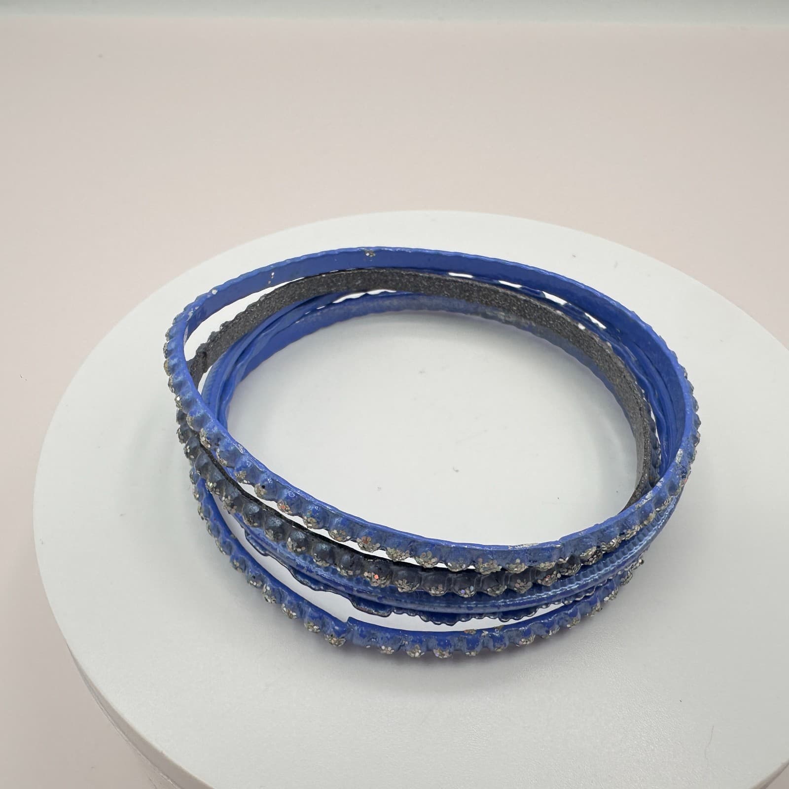 Vintage 90s Blue Glitter Bangles Set Boho Fashion Women's Costume Jewelry - Thumbnail 4