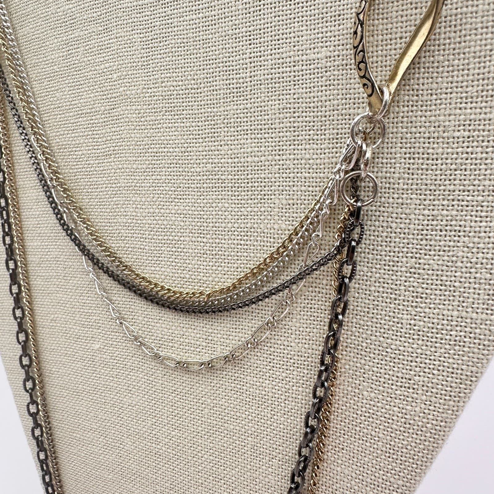 Vintage Y2K Filigree Links Multi Layered Chain Necklace Boho Women's Jewelry - Thumbnail 4