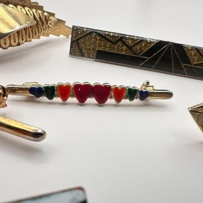 VTG 60s AB Glass Faux Pearl Bar Brooch Pins Set Silver Tone Mid-Century Fashion - Thumbnail 6