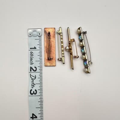 VTG 60s AB Glass Faux Pearl Bar Brooch Pins Set Silver Tone Mid-Century Fashion - Thumbnail 13