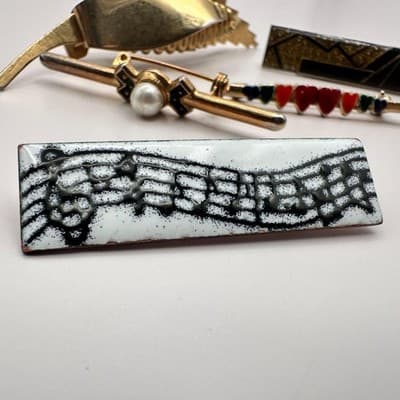 VTG 60s AB Glass Faux Pearl Bar Brooch Pins Set Silver Tone Mid-Century Fashion - Thumbnail 4