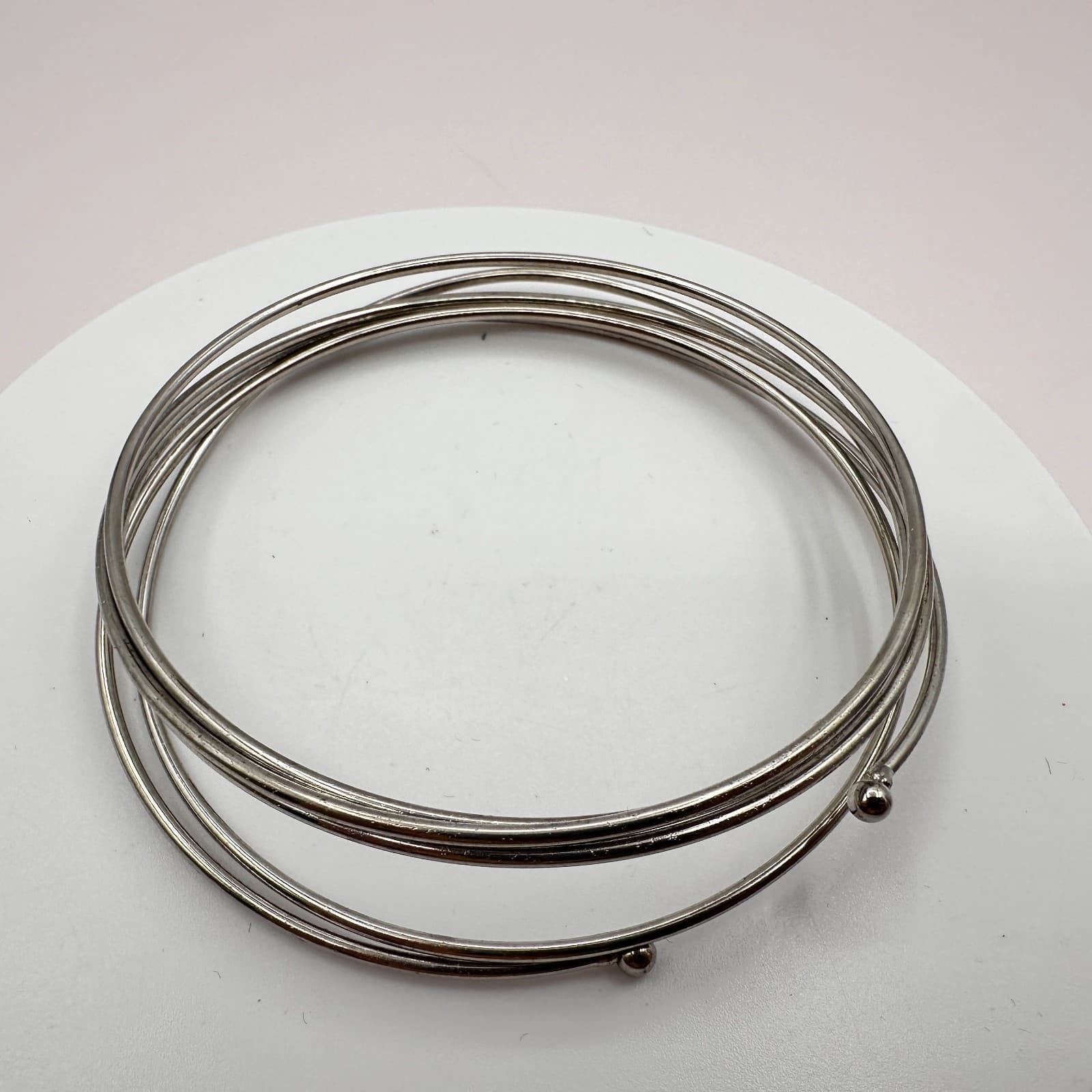 Vintage Y2K Silver Tone Multi Strand Memory Wire Wrap Bracelet Women's Jewelry - Thumbnail 6