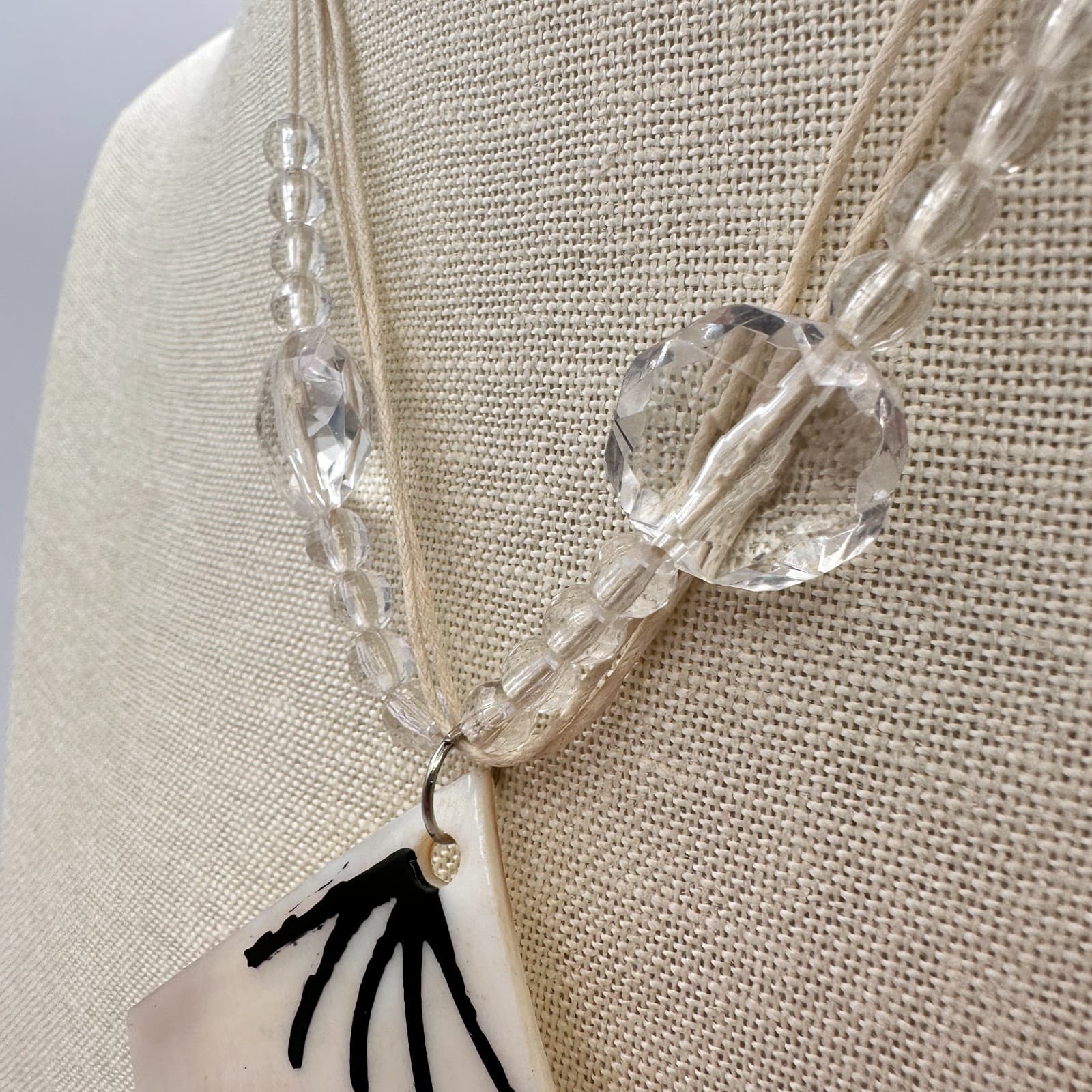 Vintage 90s Multi Stand Beaded Hand Painted Mother-of-Pearl Pendant Necklace - Thumbnail 7