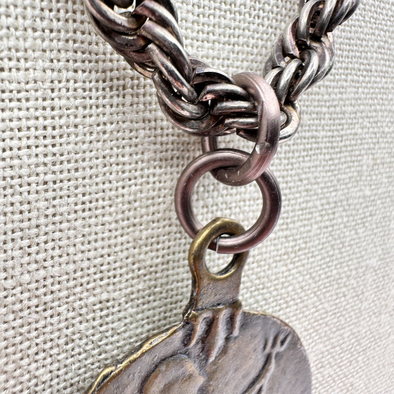 Vintage Y2K Rope Chain Silver-Tone Britannia Penny Medallion Pendant Necklace - Thumbnail 7
