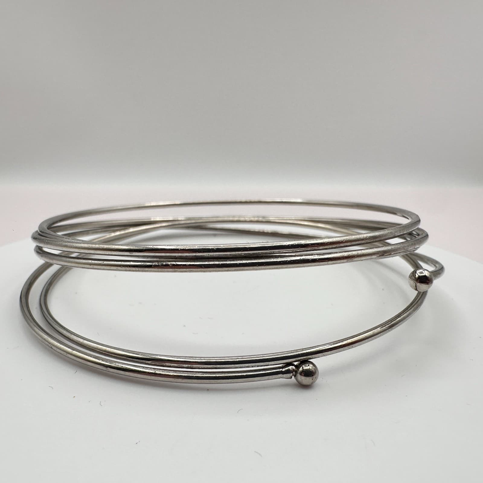 Vintage Y2K Silver Tone Multi Strand Memory Wire Wrap Bracelet Women's Jewelry - Thumbnail 5