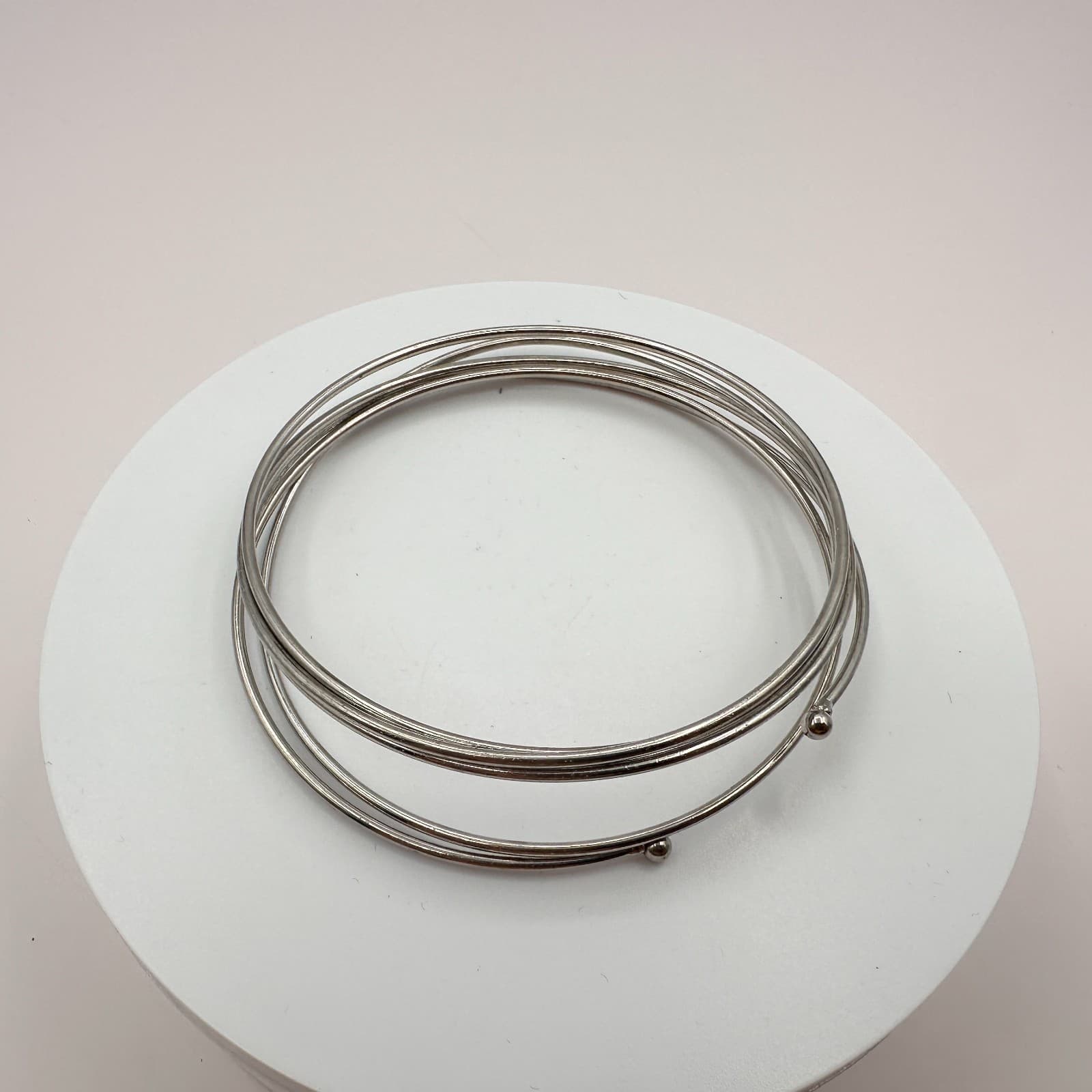 Vintage Y2K Silver Tone Multi Strand Memory Wire Wrap Bracelet Women's Jewelry - Thumbnail 2
