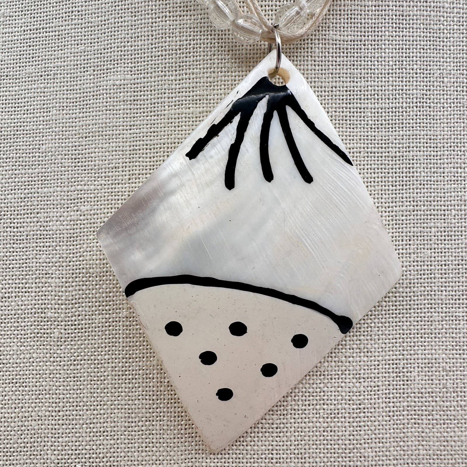Vintage 90s Multi Stand Beaded Hand Painted Mother-of-Pearl Pendant Necklace - Thumbnail 4