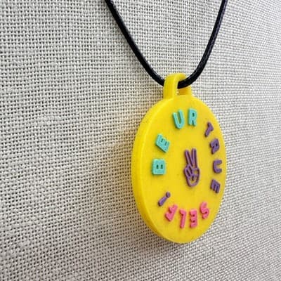 Vintage 90s Be Ur True Self Peace Sign Necklace Yellow Rubber Novelty Jewelry - Thumbnail 4