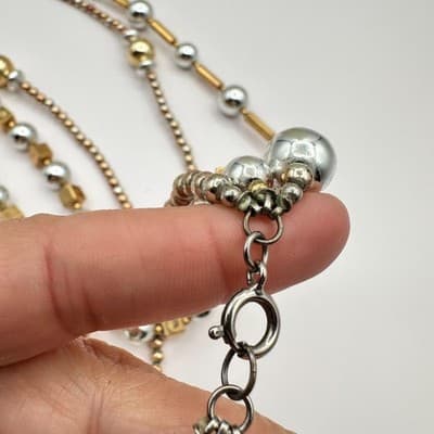 Vintage Y2K Multi-Strand Beaded Gold/Silver Tone Necklace Boho Women's Jewelry - Thumbnail 9