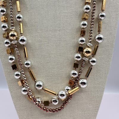 Vintage Y2K Multi-Strand Beaded Gold/Silver Tone Necklace Boho Women's Jewelry - Thumbnail 2