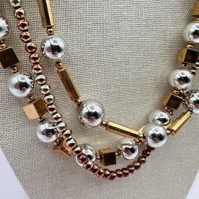 Vintage Y2K Multi-Strand Beaded Gold/Silver Tone Necklace Boho Women's Jewelry - Thumbnail 6