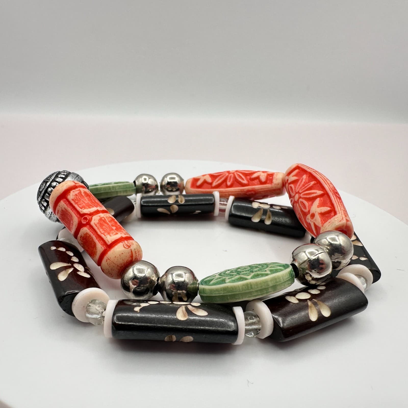 Vintage 90s Beaded Stackable Bracelets Set Boho Tribal Fashion Women's Jewelry - Thumbnail 7