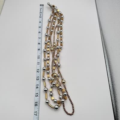 Vintage Y2K Multi-Strand Beaded Gold/Silver Tone Necklace Boho Women's Jewelry - Thumbnail 10