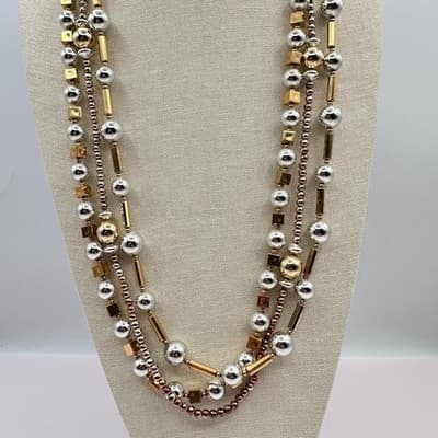 Vintage Y2K Multi-Strand Beaded Gold/Silver Tone Necklace Boho Women's Jewelry - Thumbnail 7