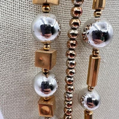 Vintage Y2K Multi-Strand Beaded Gold/Silver Tone Necklace Boho Women's Jewelry - Thumbnail 5