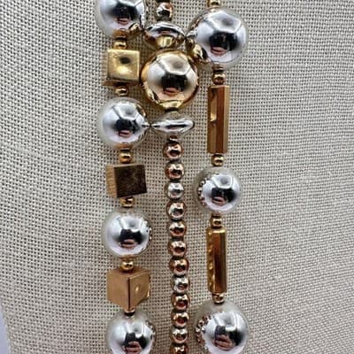 Vintage Y2K Multi-Strand Beaded Gold/Silver Tone Necklace Boho Women's Jewelry - Thumbnail 4