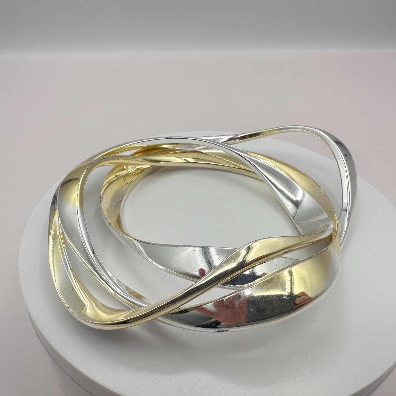 Vintage Y2K Wavy Interlocking Bracelets Set Silver/Gold Tone Women's Jewelry - Thumbnail 7