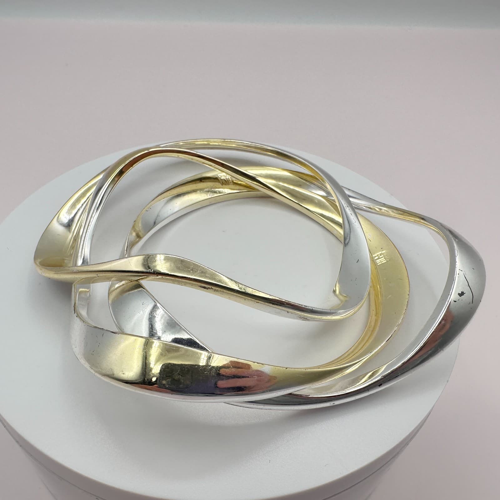 Vintage Y2K Wavy Interlocking Bracelets Set Silver/Gold Tone Women's Jewelry - Thumbnail 5