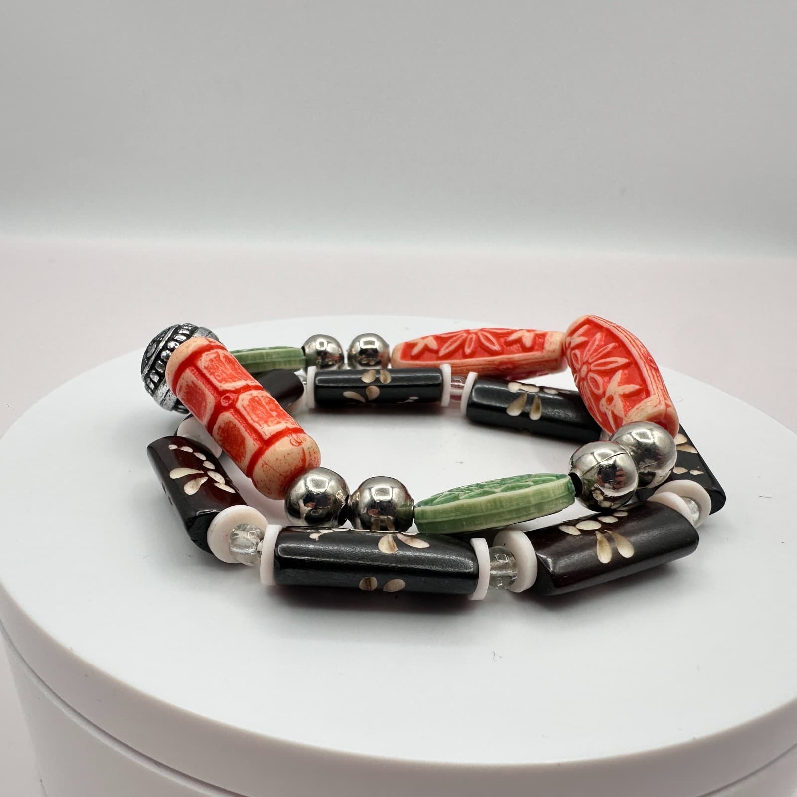 Vintage 90s Beaded Stackable Bracelets Set Boho Tribal Fashion Women's Jewelry
