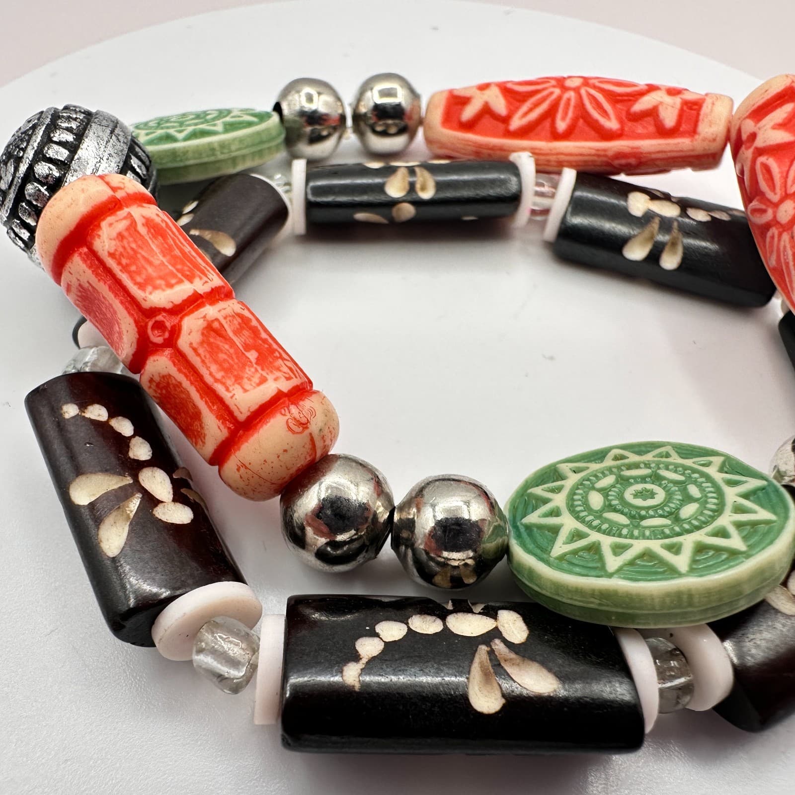 Vintage 90s Beaded Stackable Bracelets Set Boho Tribal Fashion Women's Jewelry - Thumbnail 5