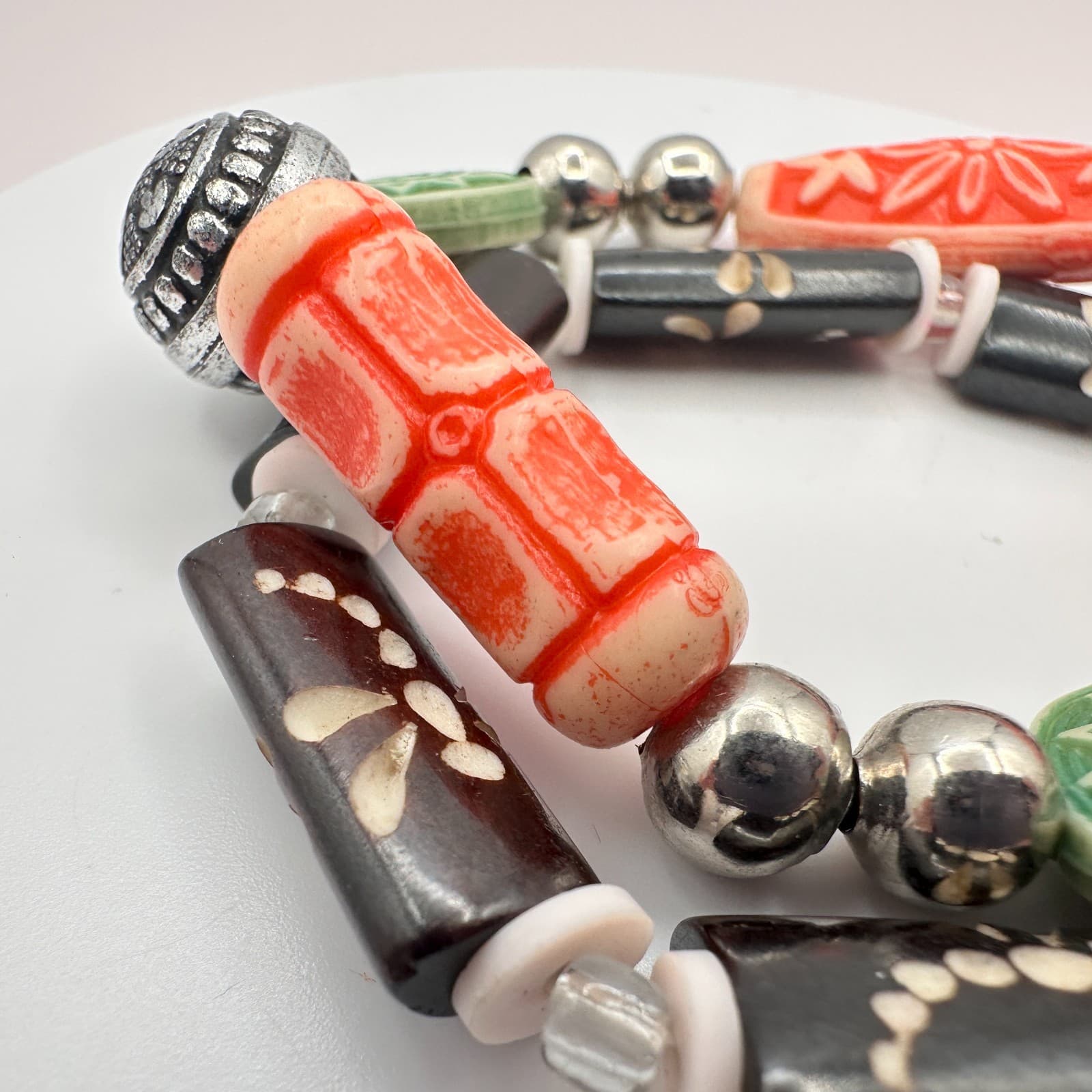 Vintage 90s Beaded Stackable Bracelets Set Boho Tribal Fashion Women's Jewelry - Thumbnail 6