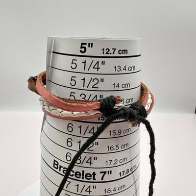 Vintage 80s layer Braided Leather Bracelet Silver Tone Accent Charm jewelry - Thumbnail 7