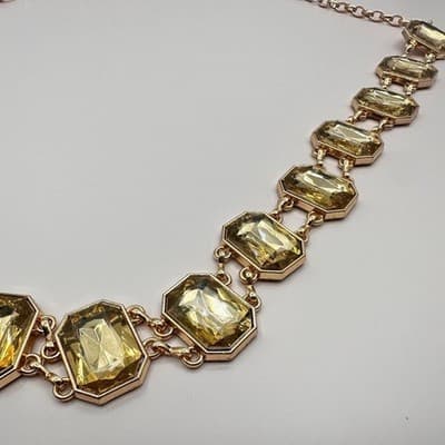 Vintage Y2K Gold Tone Emerald Cut Yellow Rhinestone Statement Necklace Jewelry - Thumbnail 4