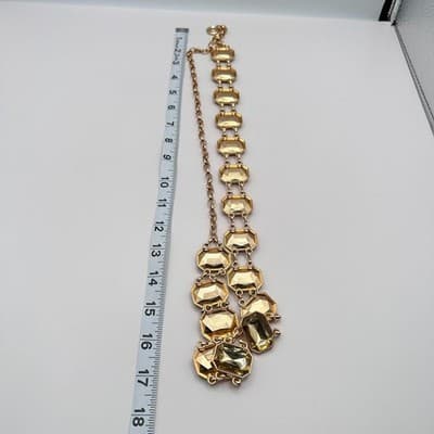 Vintage Y2K Gold Tone Emerald Cut Yellow Rhinestone Statement Necklace Jewelry - Thumbnail 8