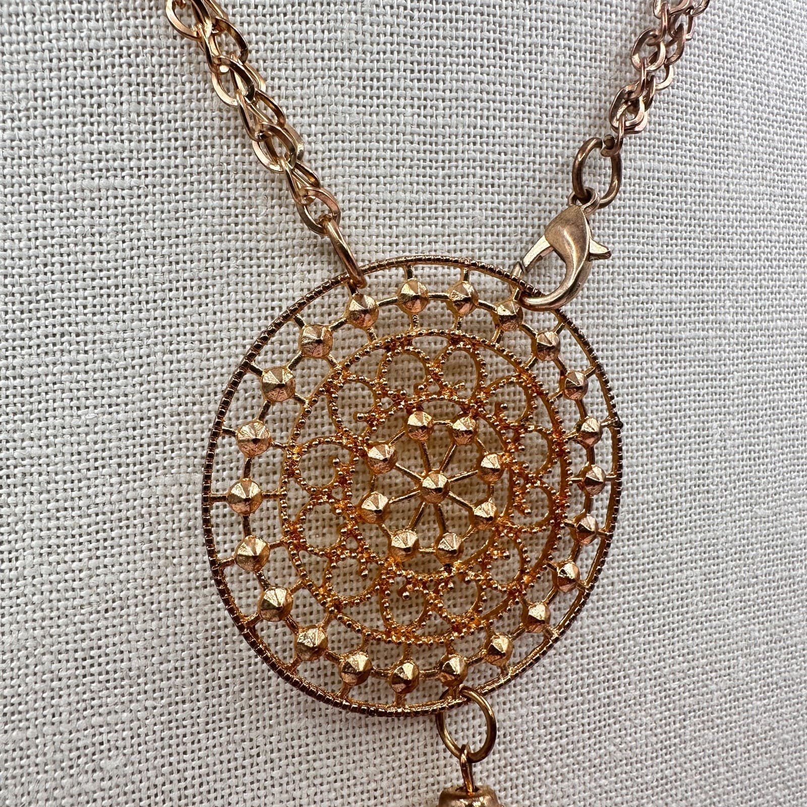 Vintage 80s Bronze Tone Tassel Pendant Necklace Filigree Bead Statement Jewelry - Thumbnail 5
