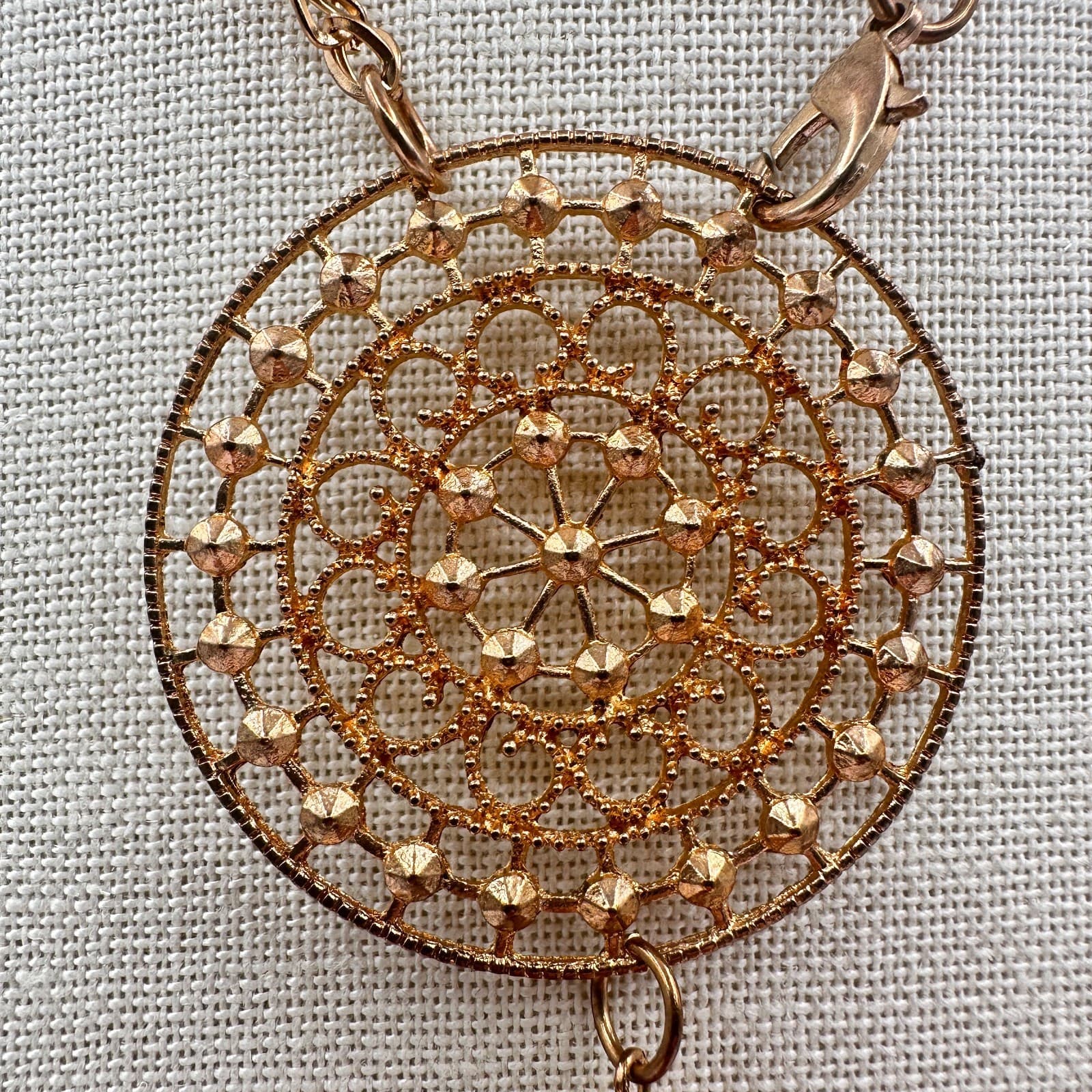 Vintage 80s Bronze Tone Tassel Pendant Necklace Filigree Bead Statement Jewelry - Thumbnail 4