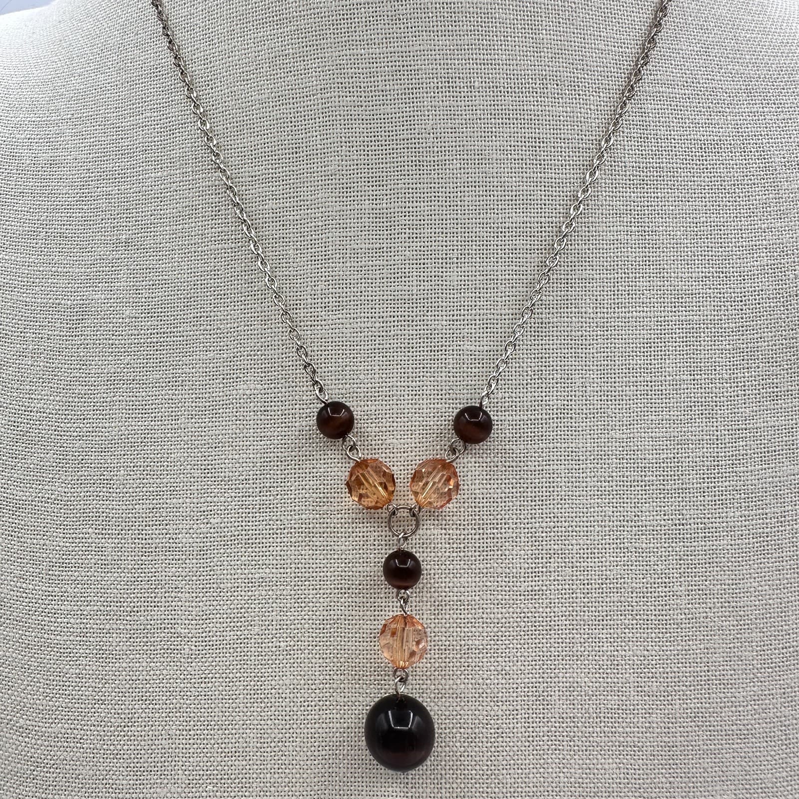 Vintage Y2K Silver Tone Beaded Y-Drop Necklace Boho Statement Women's Jewelry - Thumbnail 3