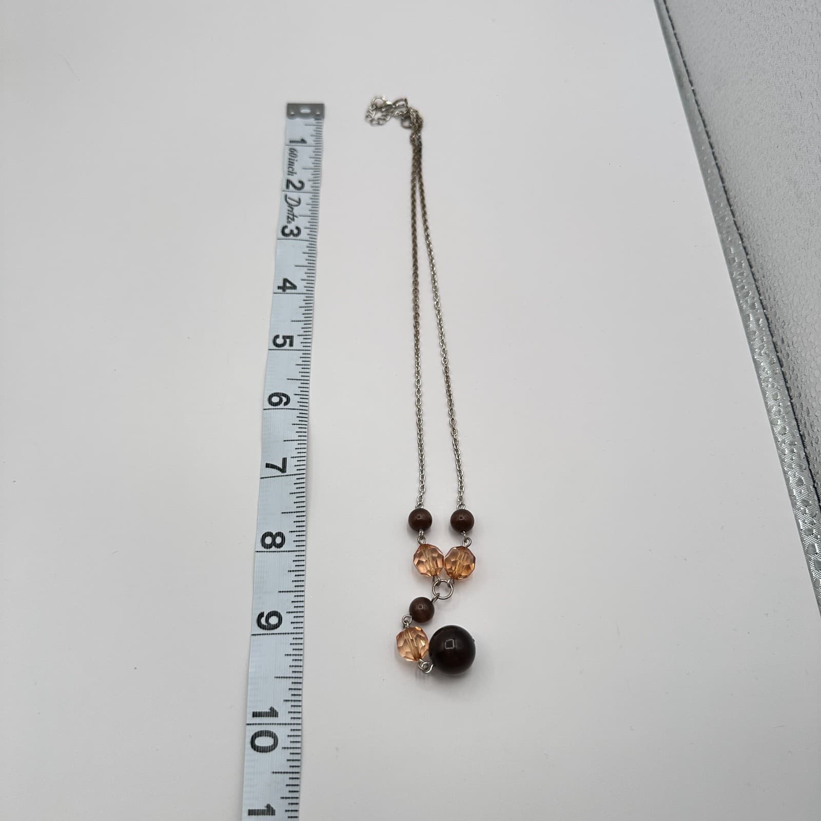 Vintage Y2K Silver Tone Beaded Y-Drop Necklace Boho Statement Women's Jewelry - Thumbnail 9