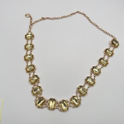 Vintage Y2K Gold Tone Emerald Cut Yellow Rhinestone Statement Necklace Jewelry - Thumbnail 2