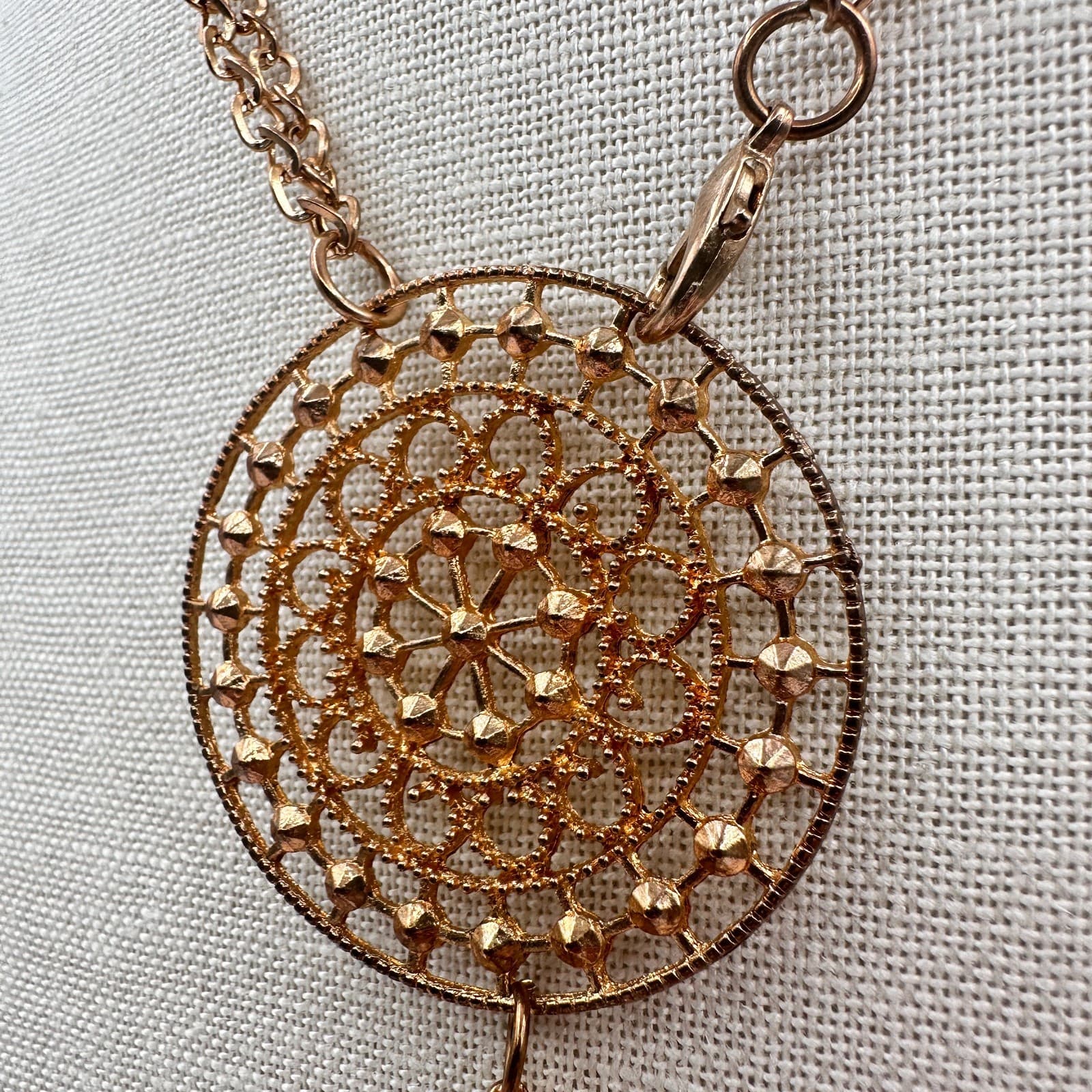 Vintage 80s Bronze Tone Tassel Pendant Necklace Filigree Bead Statement Jewelry - Thumbnail 9