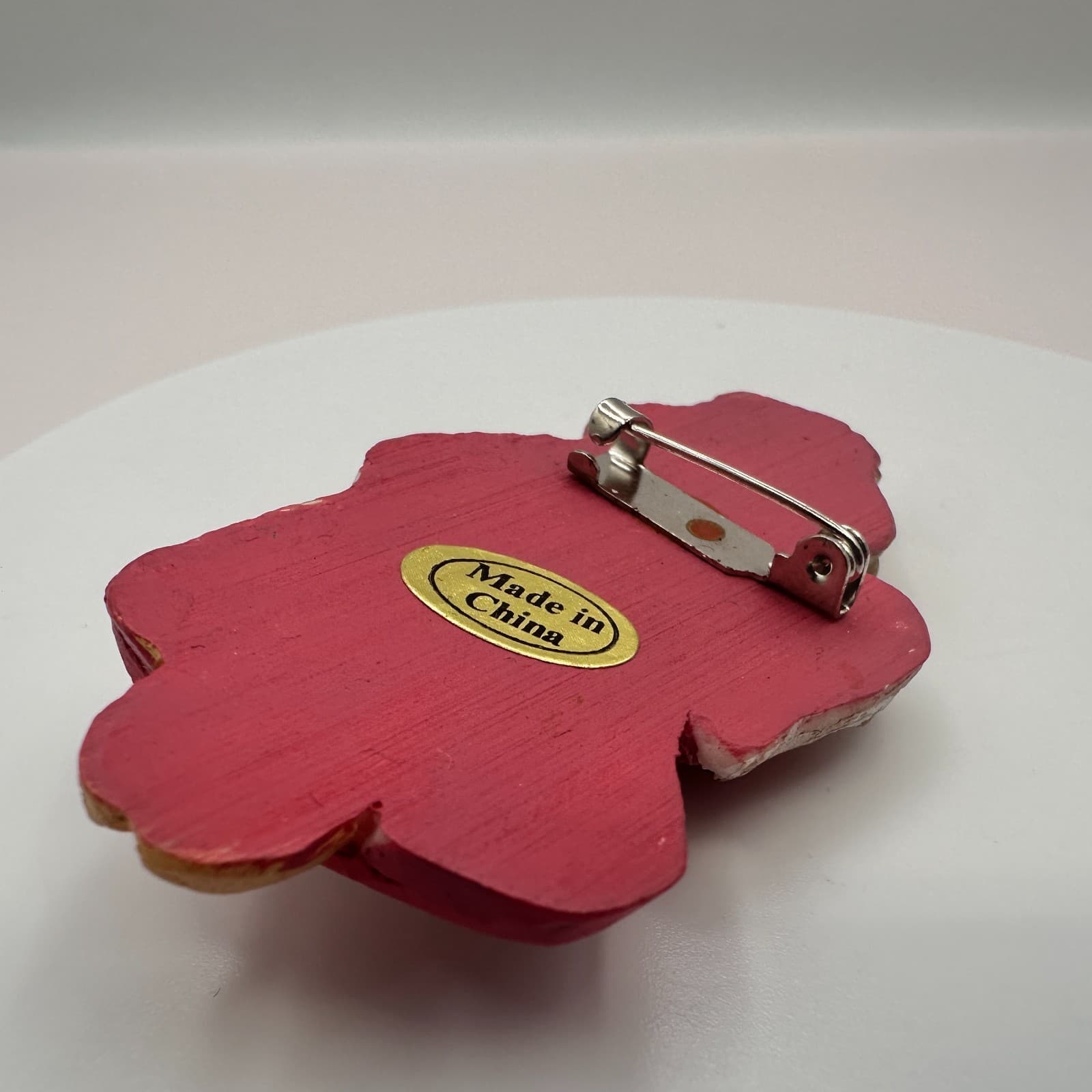 Vintage 90s Angel Brooch Gardener Girl Pink Dress Yellow Flowers Pin Jewelry - Thumbnail 5