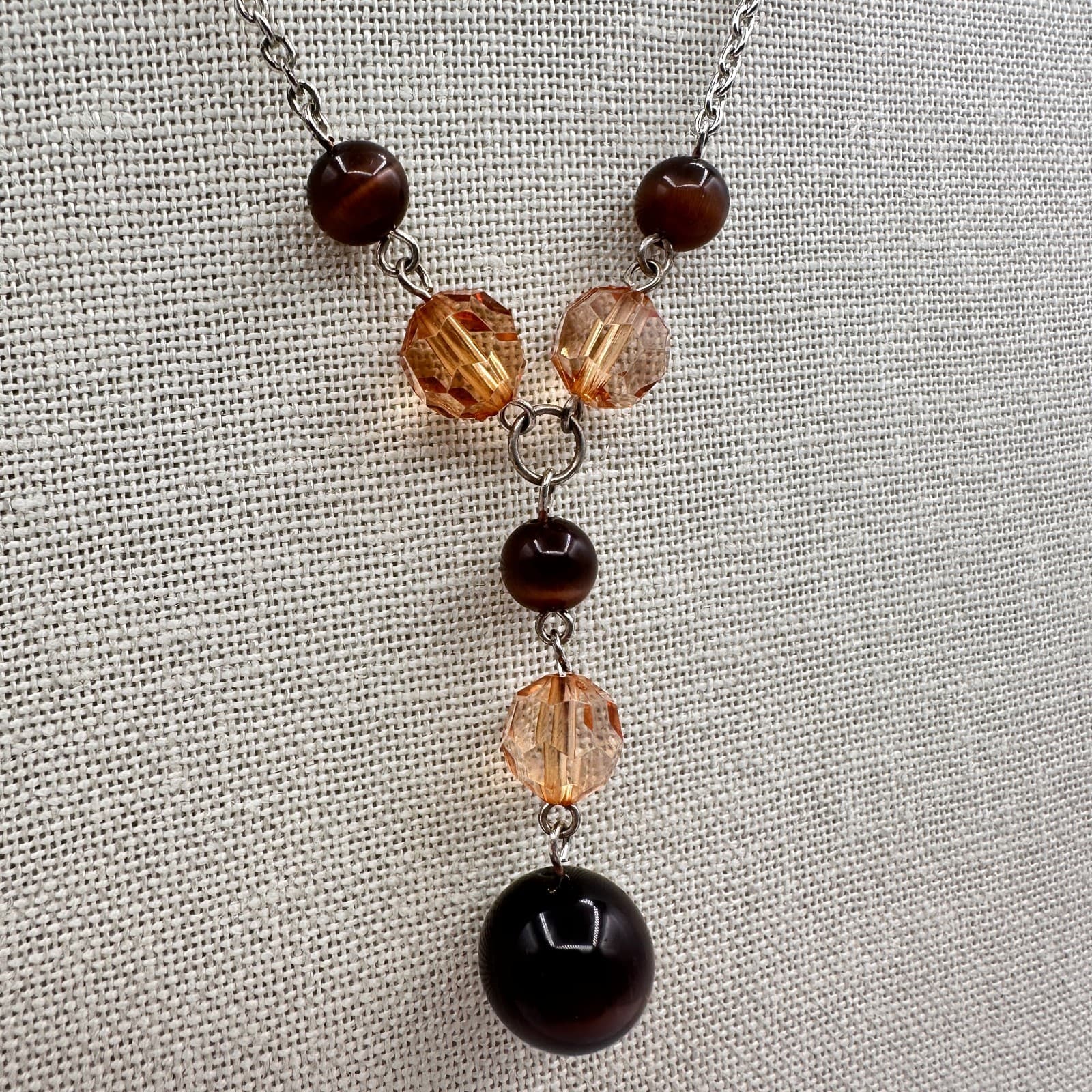 Vintage Y2K Silver Tone Beaded Y-Drop Necklace Boho Statement Women's Jewelry - Thumbnail 4