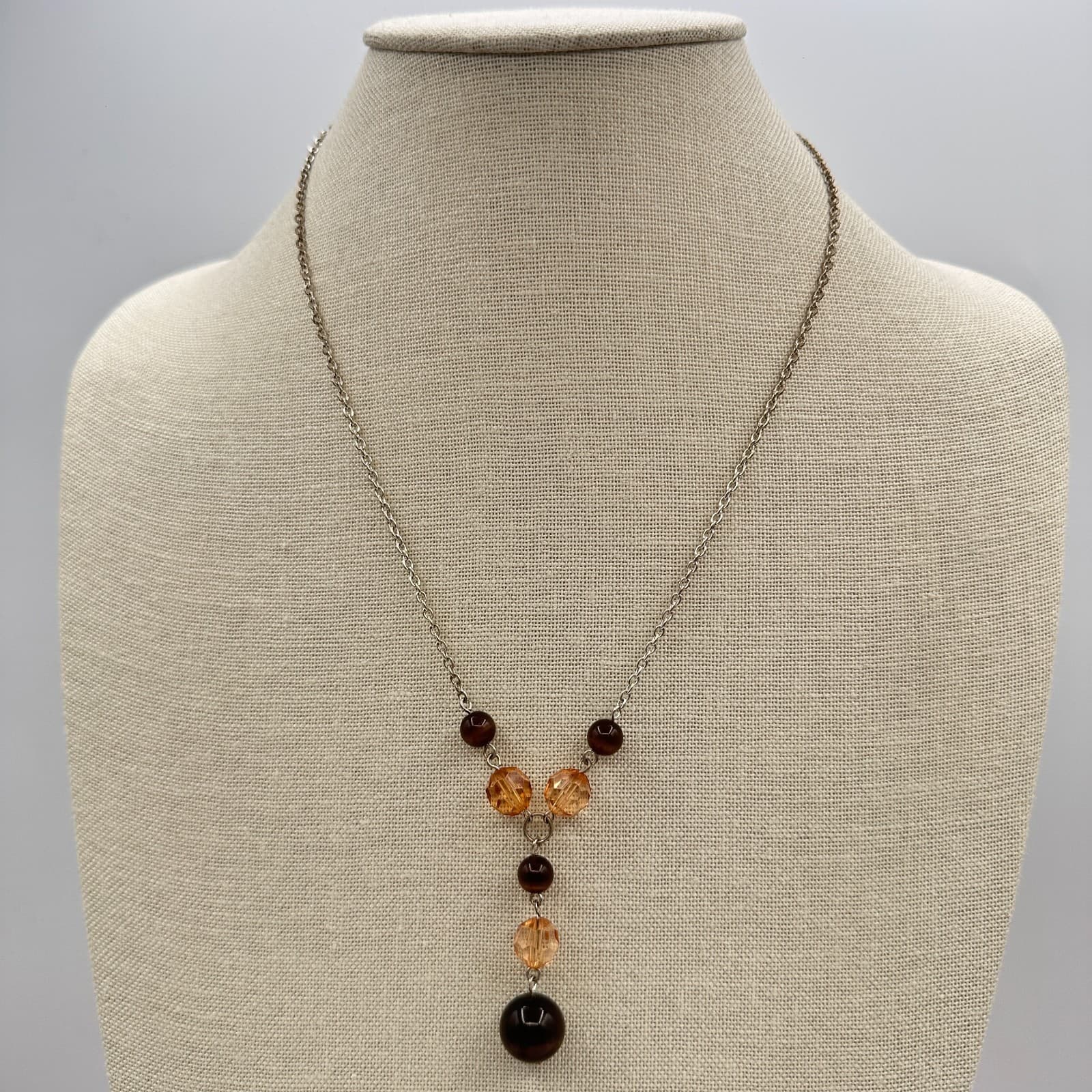 Vintage Y2K Silver Tone Beaded Y-Drop Necklace Boho Statement Women's Jewelry - Thumbnail 7