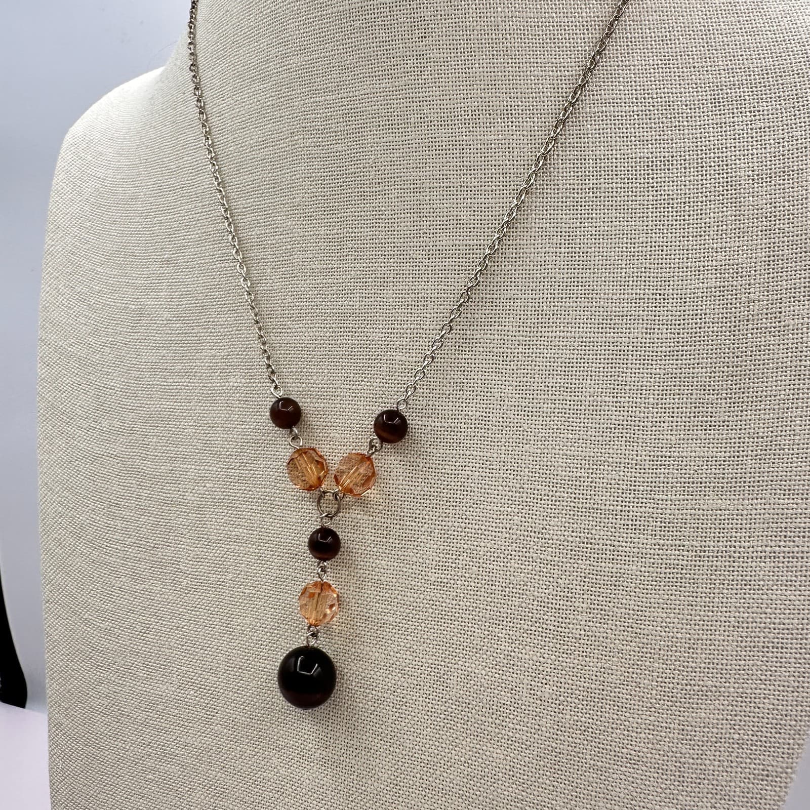 Vintage Y2K Silver Tone Beaded Y-Drop Necklace Boho Statement Women's Jewelry - Thumbnail 6