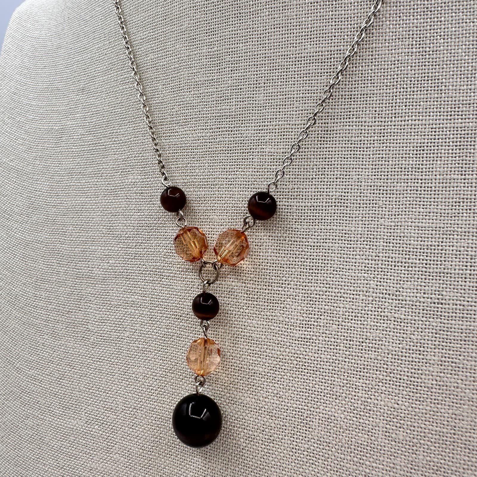 Vintage Y2K Silver Tone Beaded Y-Drop Necklace Boho Statement Women's Jewelry - Thumbnail 5