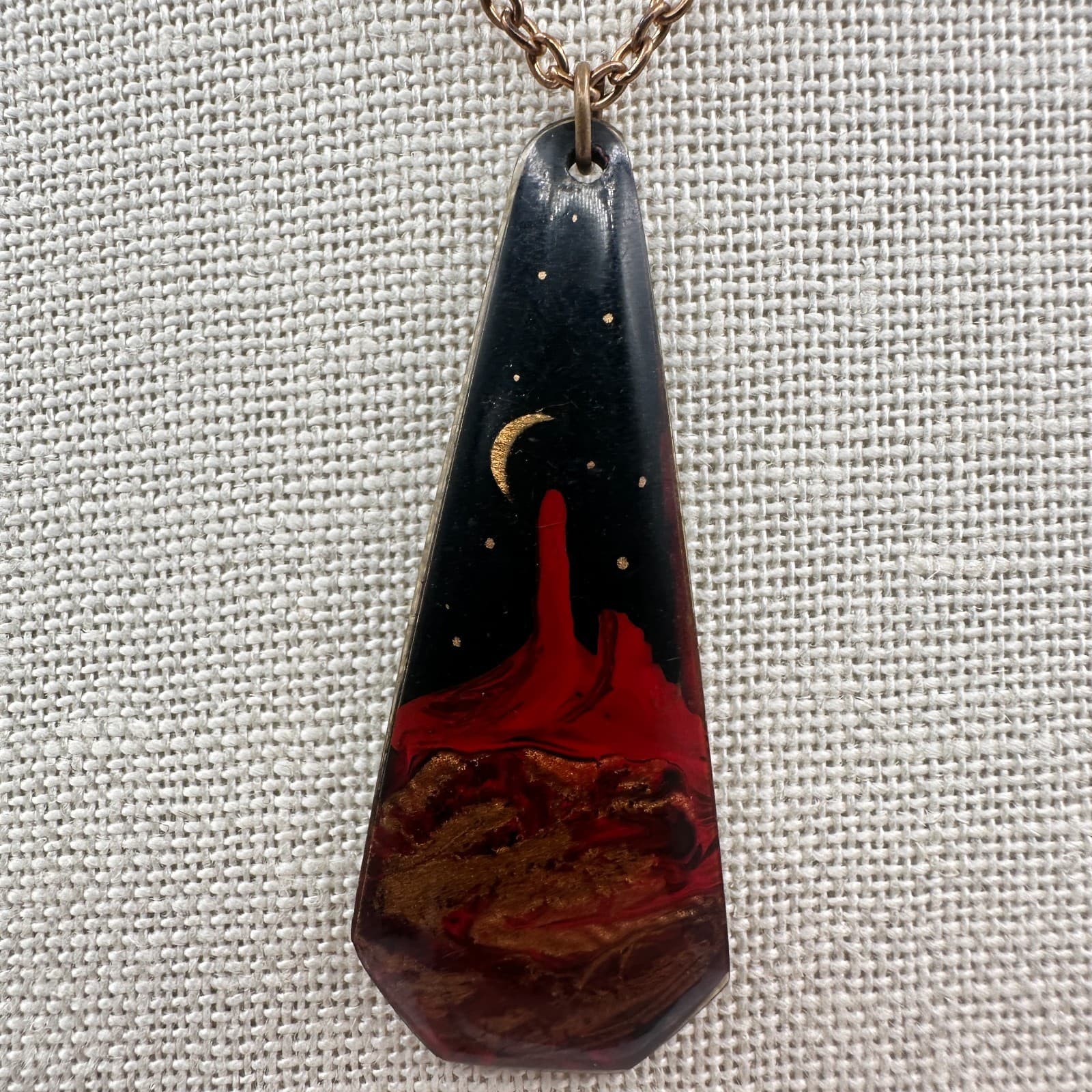 Vintage 90s Desert Moon Pendant Necklace Gold Tone Chain Boho Women's Jewelry - Thumbnail 7