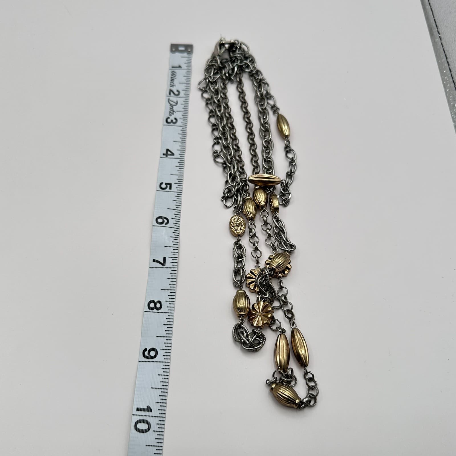 Vintage 80s Strands Tone Statement Necklace Gold Silver Oval Flower Bead Jewelry - Thumbnail 10