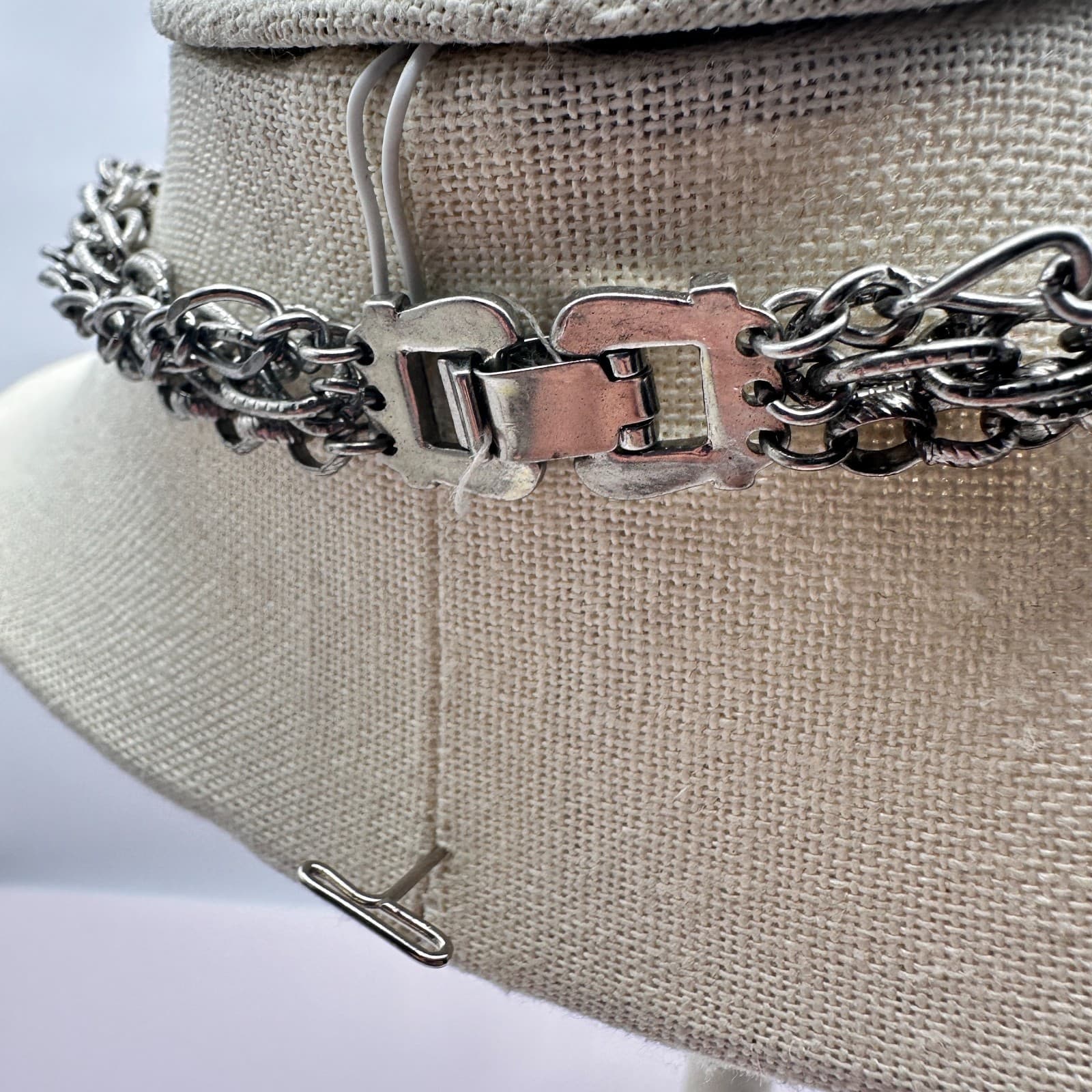 Vintage 80s Strands Tone Statement Necklace Gold Silver Oval Flower Bead Jewelry - Thumbnail 9