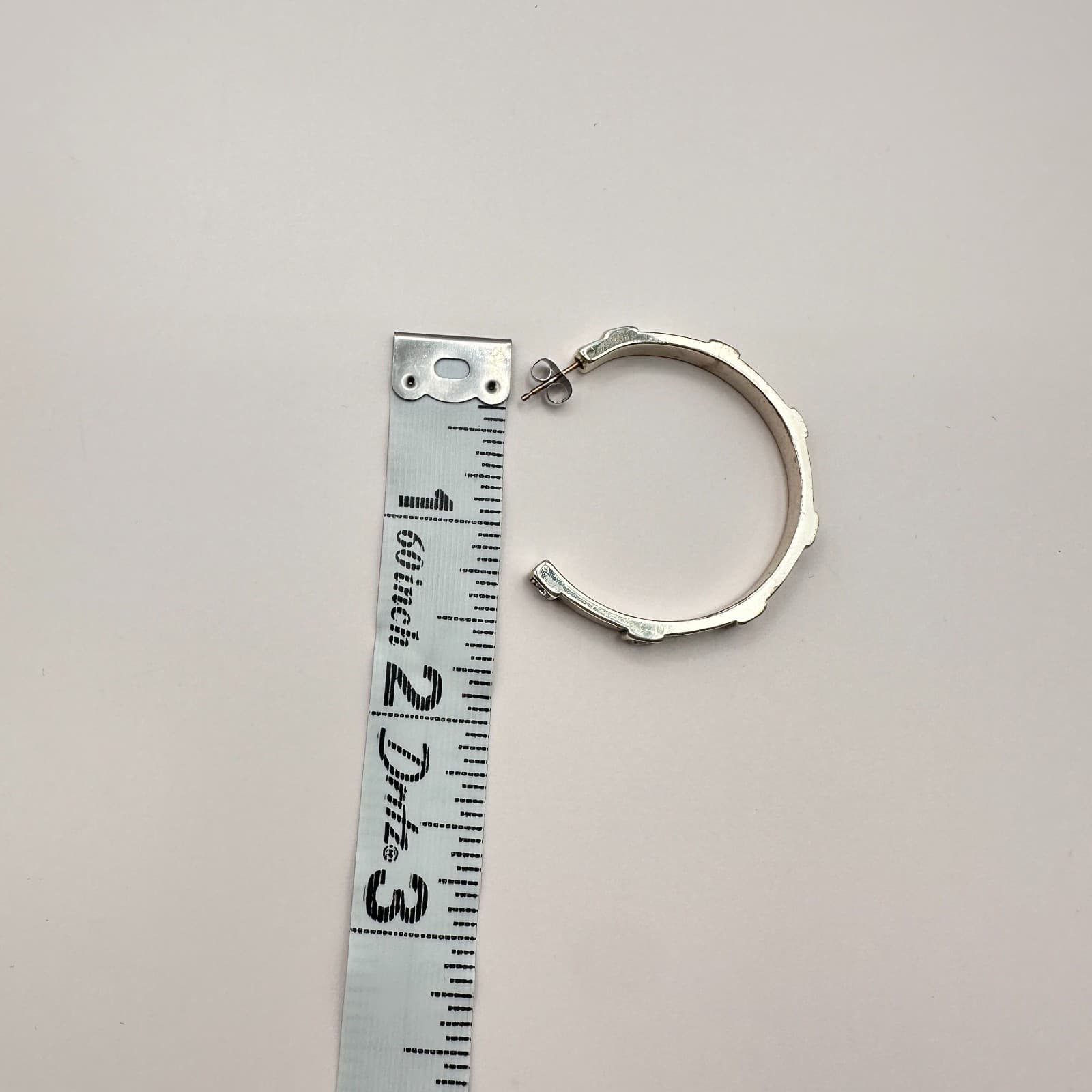 Vintage 90s Silver Tone C-Shape Glass Accent Wide Hoop Earrings Retro Fashion - Thumbnail 7