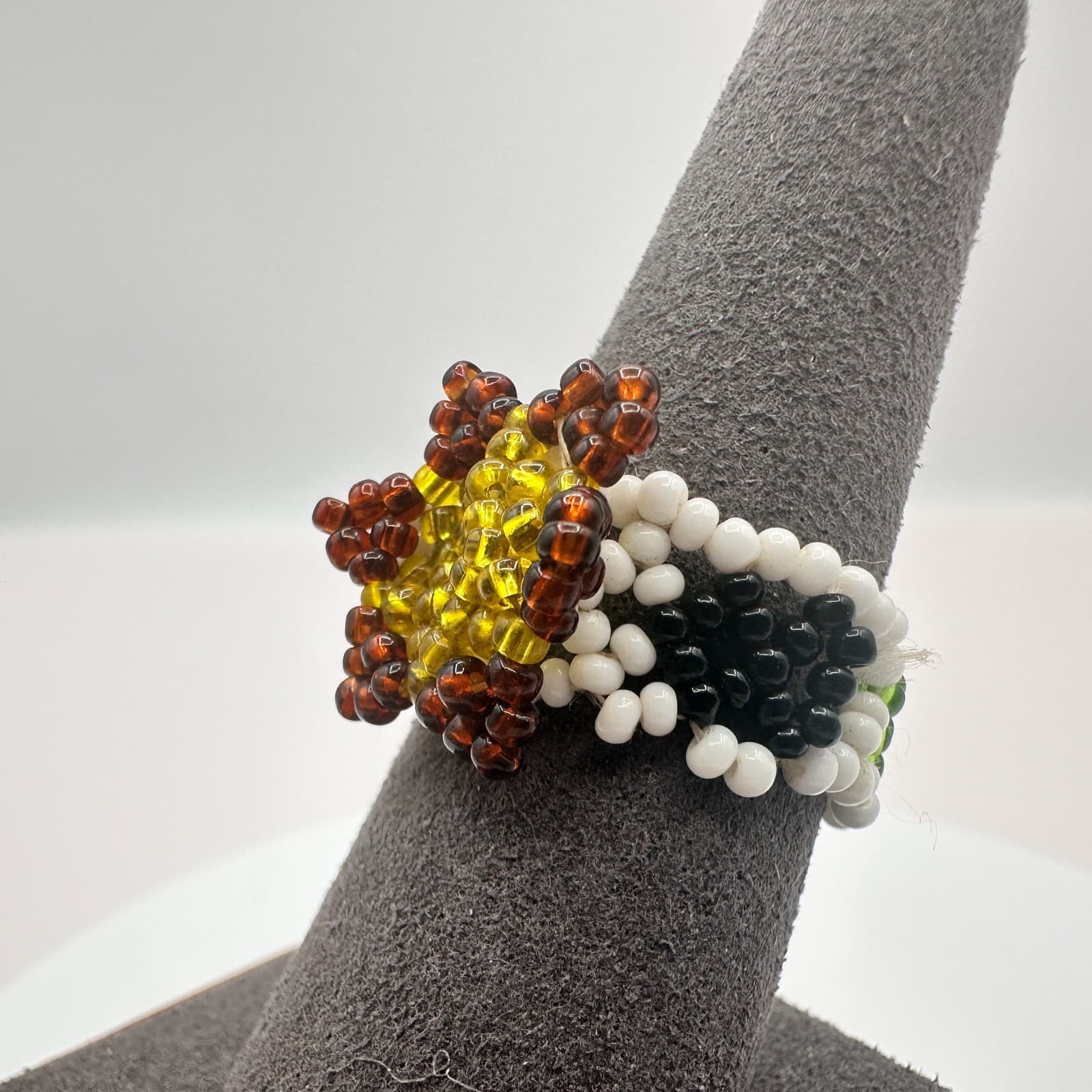 Vintage Y2K Seed Beaded Floral Stretch Ring Boho Retro Women's Classic Jewelry - Thumbnail 5