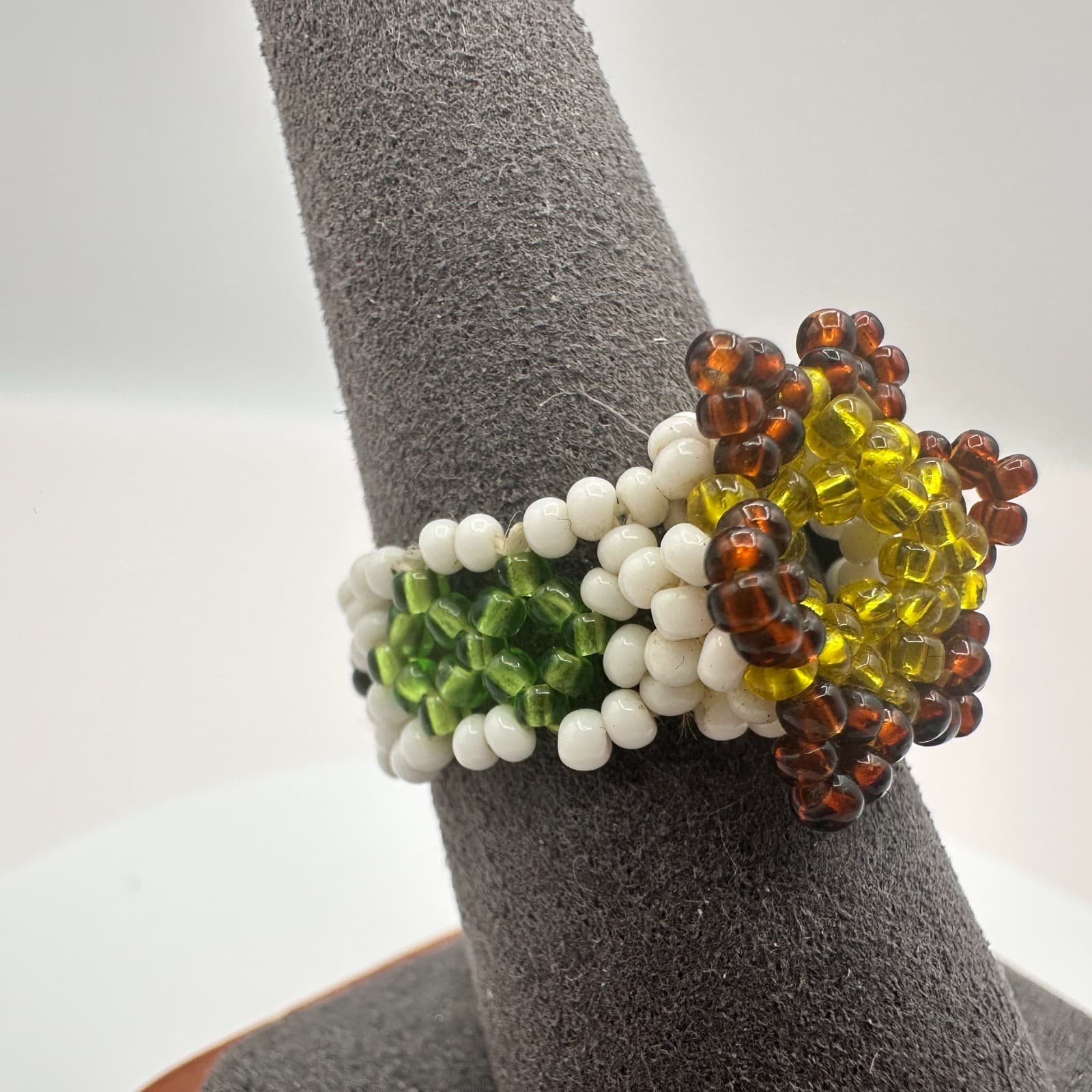 Vintage Y2K Seed Beaded Floral Stretch Ring Boho Retro Women's Classic Jewelry - Thumbnail 4