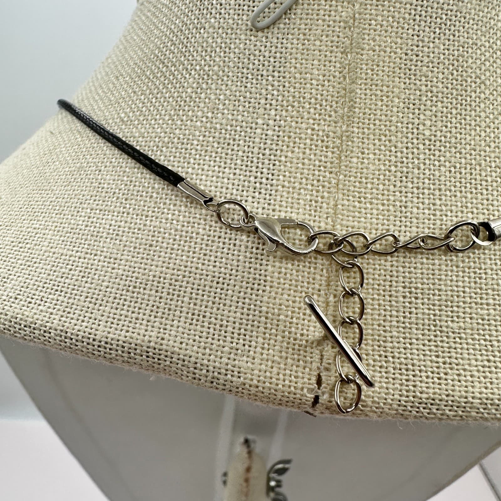 Vintage 90s Silver Tone Pnk Fairy Tinkerbell Pendant Necklace Black Cord Jewelry - Thumbnail 7