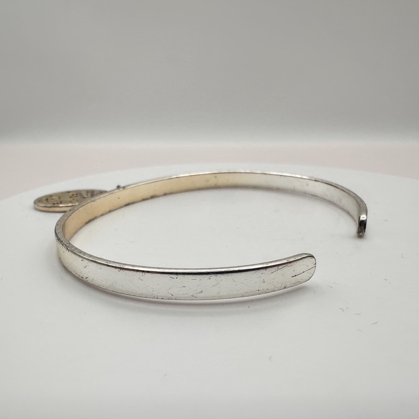 Vintage 90s Silver Tone Hand Bracelet Live The Life You Love Heart Charm Jewelry - Thumbnail 6