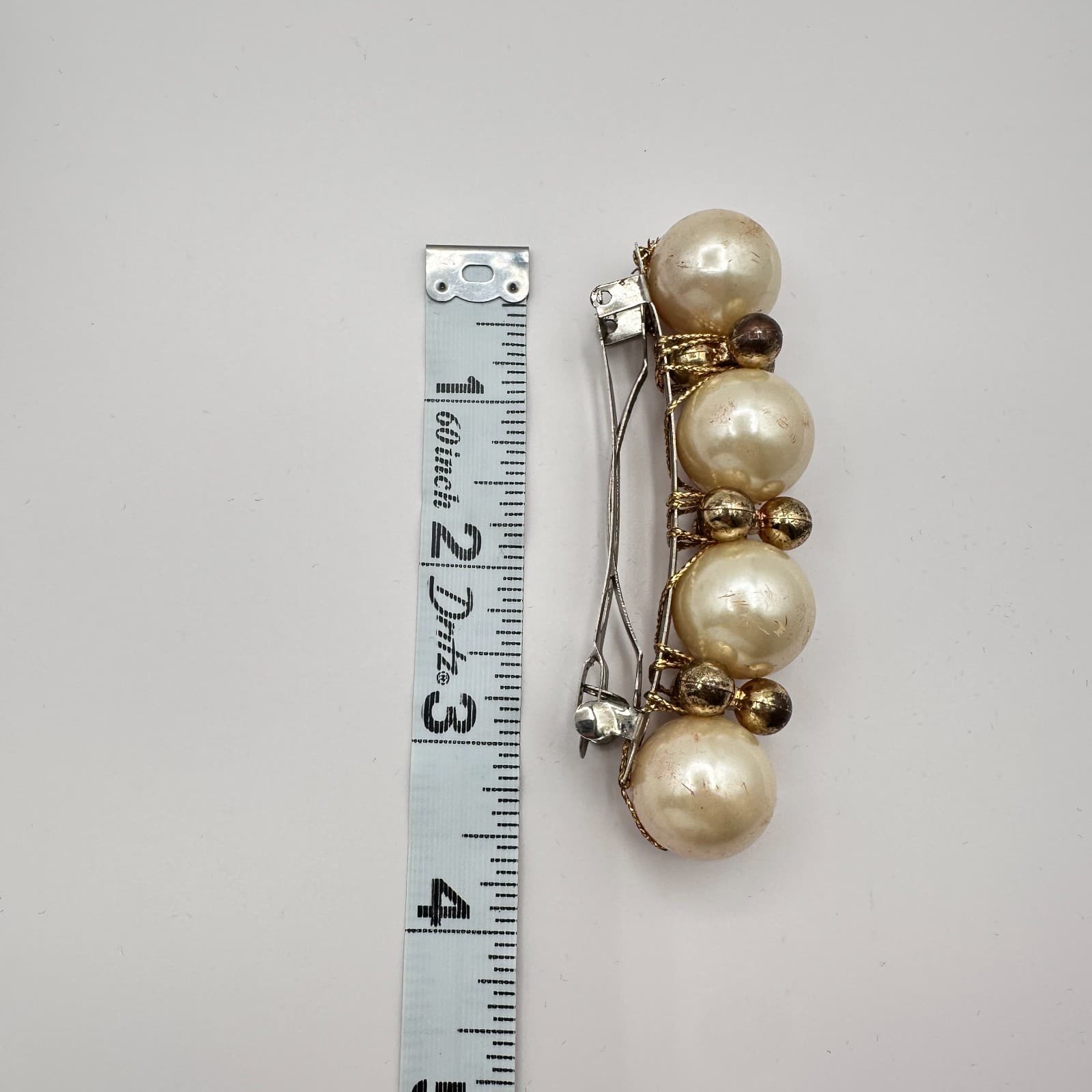 Vintage Y2K Faux Pearl Beaded Barrette Hair Clip Silver Tone Women's Jewelry - Thumbnail 7